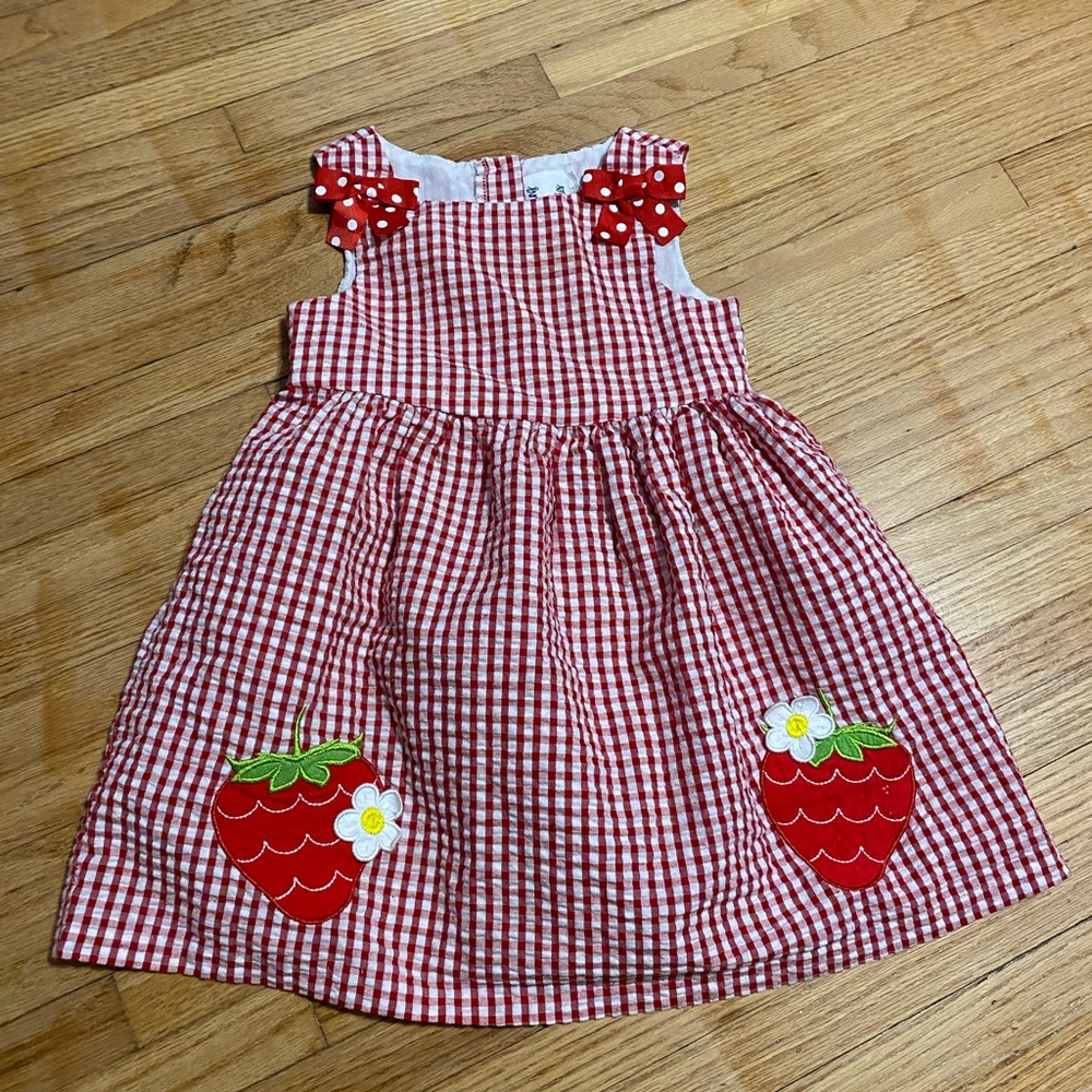 Counting Daisies Girl 3T Red Gingham Strawberry Dress Sleeveless Summer Spring